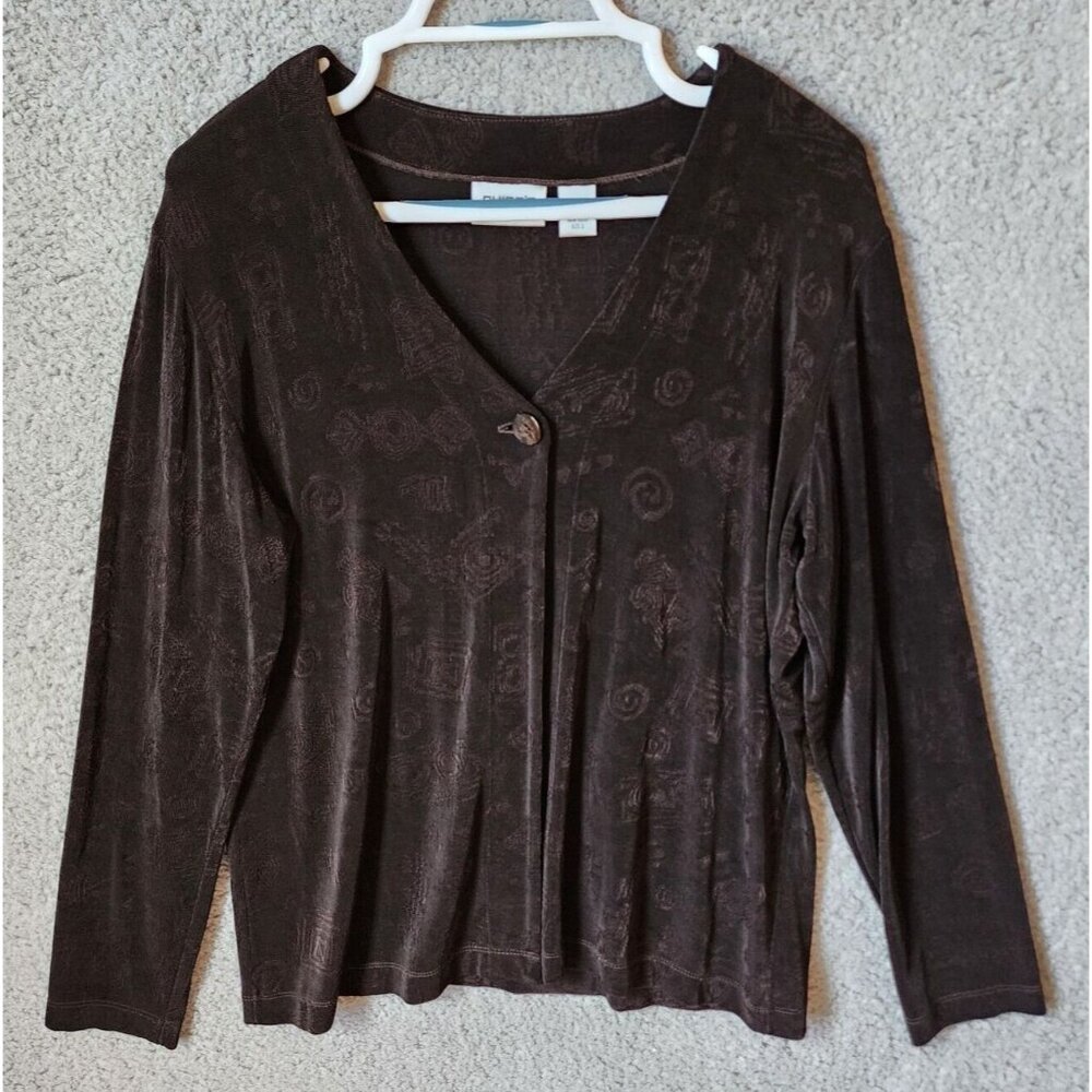 Chico's Travelers Women's Long Sleeve V Neck 1-Button Cardigan Slinky Knit Sz L